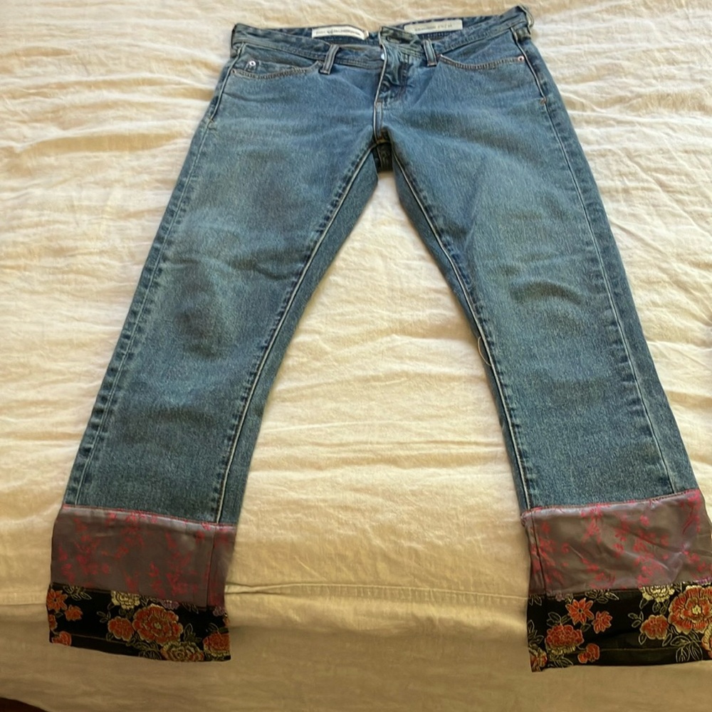 Pilcro Patchwork Hem Slim Boyfriend Jeans